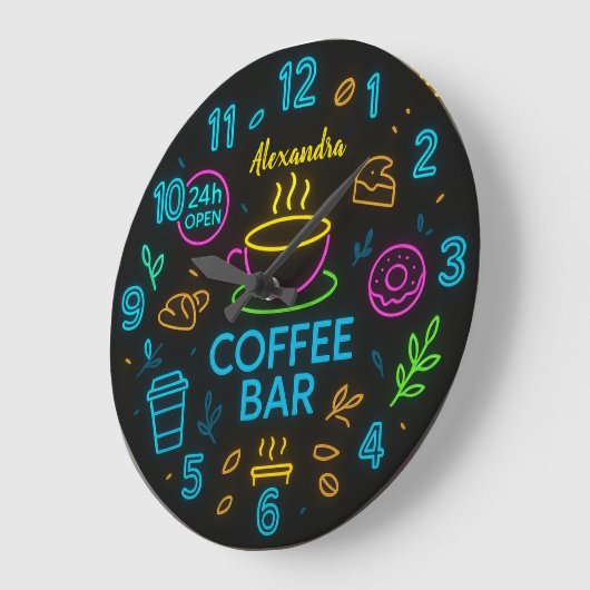 Large Round Personalized Coffee Bar Neon Sign Grote Klok (Hoek)
