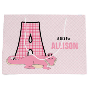 LARGE roze letter A voor meisjes met Alligator Large Cadeautasje