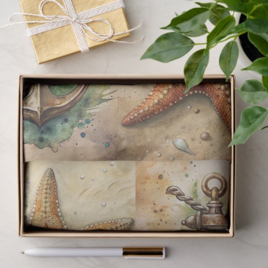 Large Scenic Starfish, Anchors & Crab Decoupage Tissuepapier (Geschenk)