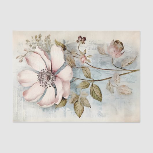 Large Slightly Abstract Pale Pink Long Stem Peony Tissuepapier (Voorkant)