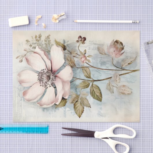 Large Slightly Abstract Pale Pink Long Stem Peony Tissuepapier (Craft)