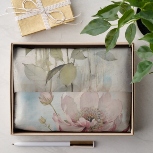 Large Slightly Abstract Pale Pink Peony with Blue Tissuepapier (Geschenk)