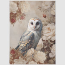 Large Vintage Inspired Elegant White Roses & Owl