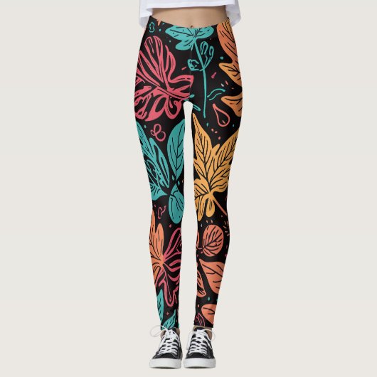 Large Whimsical Leaves Leggings (Voorkant)