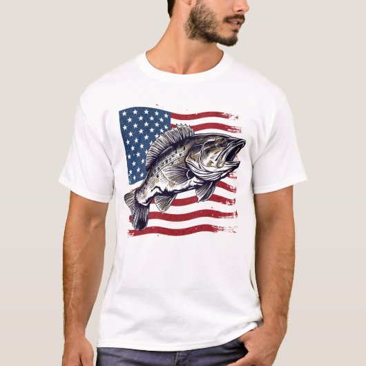 Largemouth Bass Amerikaanse vlag T-shirt (Voorkant)