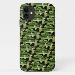 Largemouth Bass Camo Pattern op zwart iPhone 11 Hoesje