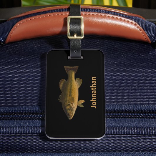 Largemouth Bass Fish and Name Phone Double-Sided Bagagelabel (Voorkant Insitu 2)