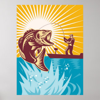 Largemouth Bass Fish Fly Fisherman Vist Poster