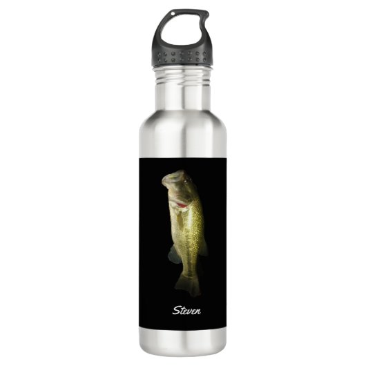 Largemouth Bass Fish Zwart gepersonaliseerd Waterfles (Voorkant)
