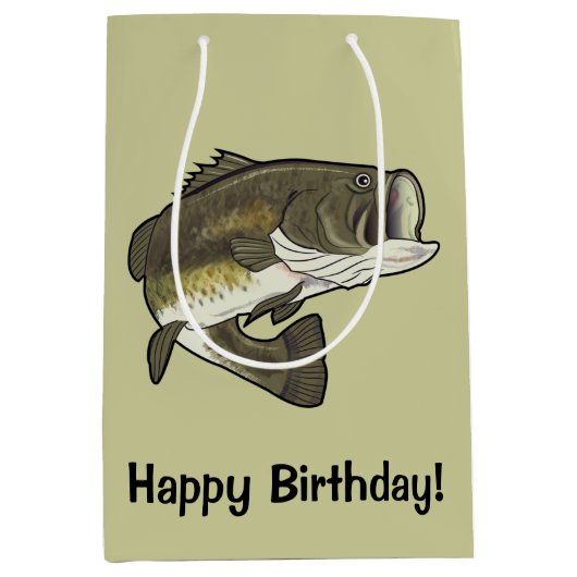 Largemouth Bass Happy Birthday Medium Cadeauzakje (Voorkant)