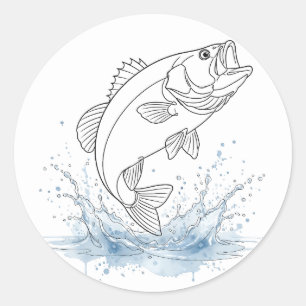 Largemouth Bass Lijn Kunst Visliefhebber Geschenk Ronde Sticker