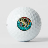 Largemouth Bass Retro Sunset Gevist Golfballen (Voorkant)