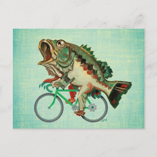 Largemouth Bass Rijden op een fiets Briefkaart (Voorkant)