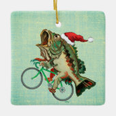 Largemouth Bass Rijden op een fiets met Santa Hat Keramisch Ornament (Voorkant)