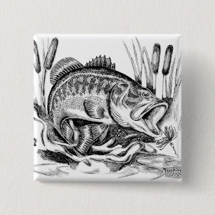 Largemouth Bass Vierkante Button 5,1 Cm