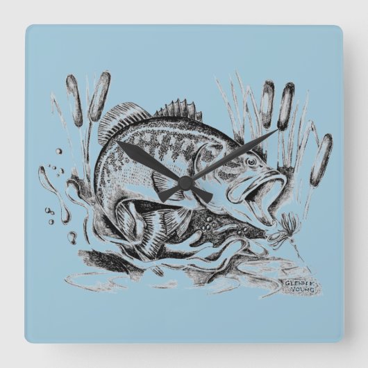 Largemouth Bass Vierkante Klok (Voorkant)