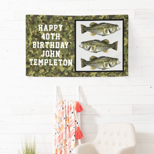 Largemouth Bass Vist Cool Mannen Birthday Camo Spandoek (Insitu)