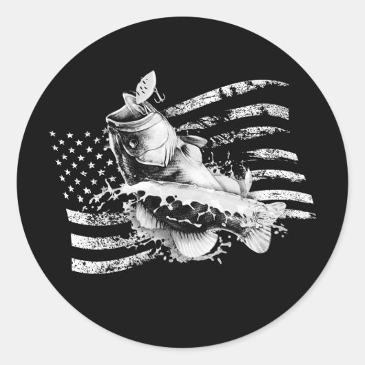 Largemouth Bass Vist de  vlag van de VS Ronde Sticker (Voorkant)