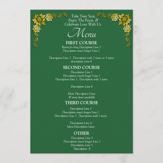 Larger Menu Card - Emerald Green & Gold (Voorkant)