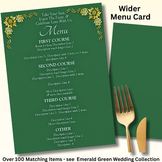 Larger Menu Card - Emerald Green & Gold