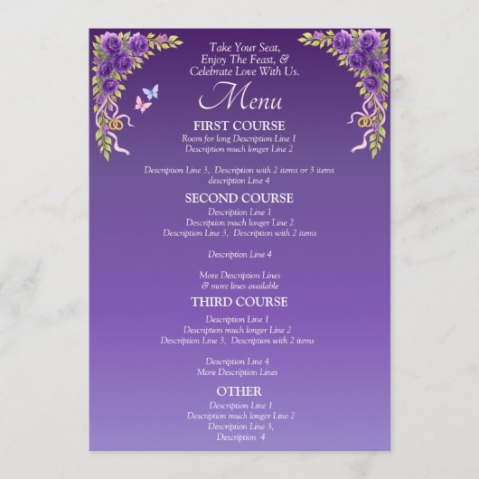 Larger Menu Card - Purple Mauve Flowers & White (Voorkant)
