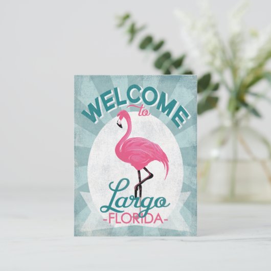 Largo Florida Pink Flamingo Retro Briefkaart (Staand voorkant)