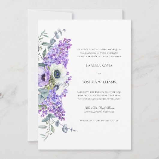 Larissa Elegant Paarse Floral All-in-One Wedding Kaart (Voorkant)