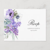 Larissa Paarse Floral Meal Choice Wedding RSVP Briefkaart (Voorkant)