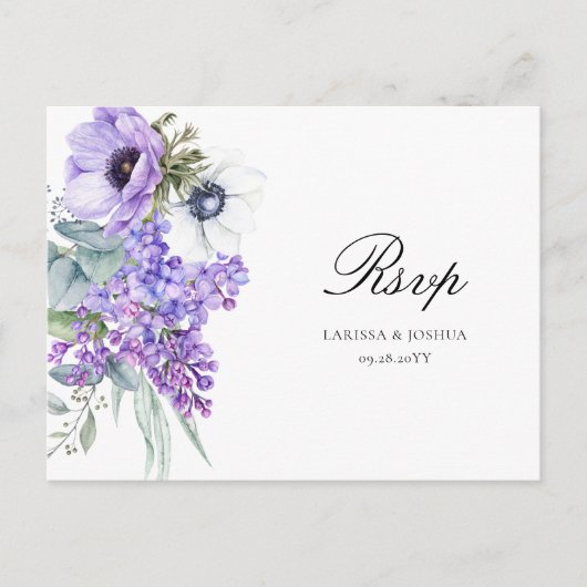 Larissa Paarse Floral Meal Choice Wedding RSVP Briefkaart (Voorkant)