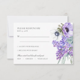 Larissa Paarse Floral Meal Choice Wedding RSVP Kaartje