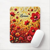LARISSA ~ RODE BLOEMEN ~ Mousepad Muismat (Met muis)