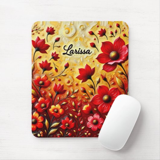 LARISSA ~ RODE BLOEMEN ~ Mousepad Muismat (Met muis)