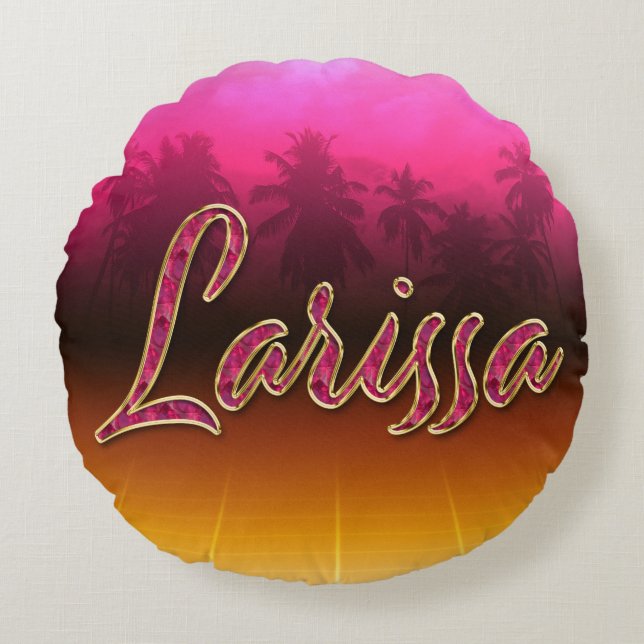 Larissa Vorname Name golden pink Kissen Rond Kussen (Voorkant)