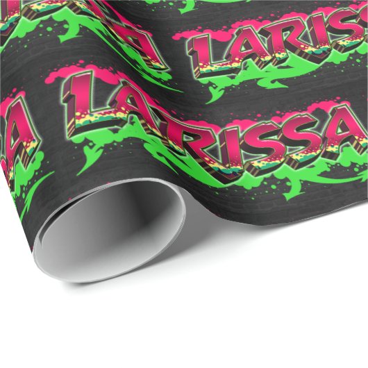 Larissa Vorname Name Graffiti red green Cadeaupapier (Rol Hoek)