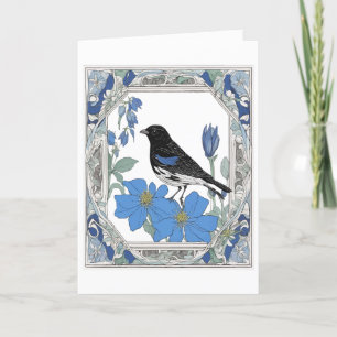 Lark Bunting En Colorado Blauwe Akelei  Feestdagen Kaart