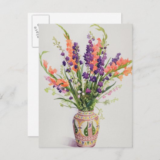 Larkspur en Gladioli in een Marokkaanse Vase Briefkaart (Voorkant / Achterkant)
