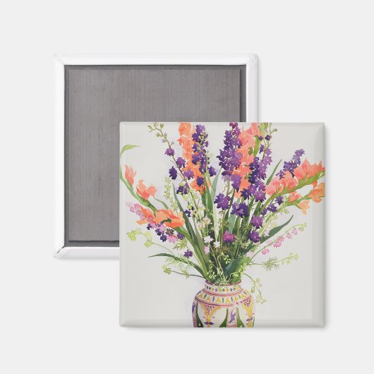 Larkspur en Gladioli in een Marokkaanse Vase Magneet (Voorkant / Achterkant)