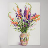 Larkspur en Gladioli in een Marokkaanse Vase Poster (Voorkant)
