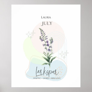 Larkspur Geboorte Bloem voor juli Poster