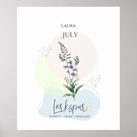 Larkspur Geboorte Bloem voor juli Poster (Voorkant)
