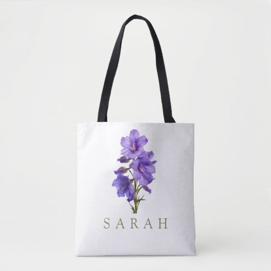 Larkspur Juli Aangepaste Geboorte Bloem Gift Tote Bag (Voorkant)