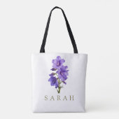 Larkspur Juli Aangepaste Geboorte Bloem Gift Tote Bag (Achterkant)