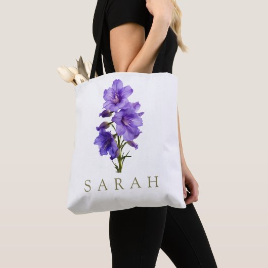 Larkspur Juli Aangepaste Geboorte Bloem Gift Tote Bag (Dichtbij)
