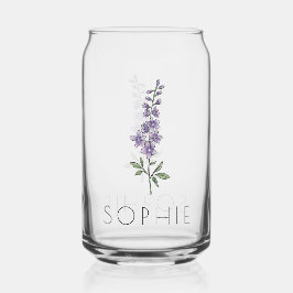 LARKSPUR Juli Geboorte Bloem Aangepaste Naam Blikvorm Glas