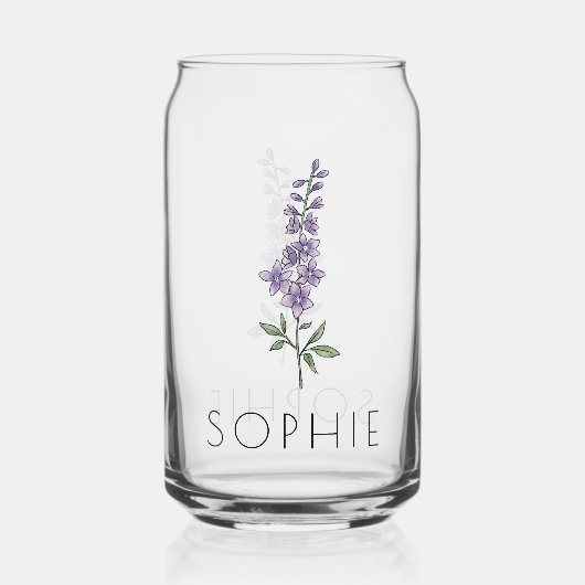 LARKSPUR Juli Geboorte Bloem Aangepaste Naam Blikvorm Glas (Voorkant)