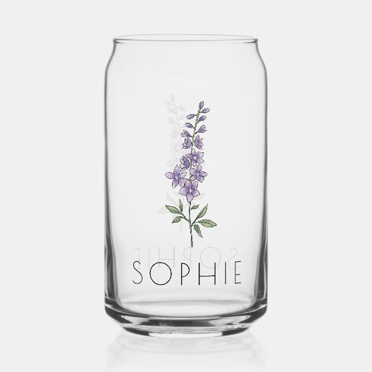 LARKSPUR Juli Geboorte Bloem Aangepaste Naam Blikvorm Glas (Achterkant)