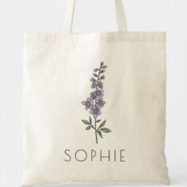 LARKSPUR Juli Geboorte Bloem Aangepaste Naam Tote Bag