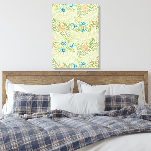 Larkspur Pattern (door William Morris) Canvas Afdruk (Insitu (Slaapkamer))
