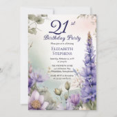 Larkspur | Water Lily Floral 21ste verjaardagsfees Kaart (Voorkant)