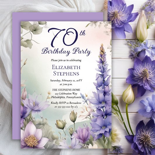 Larkspur | Water Lily Floral 70th Birthday Party Kaart